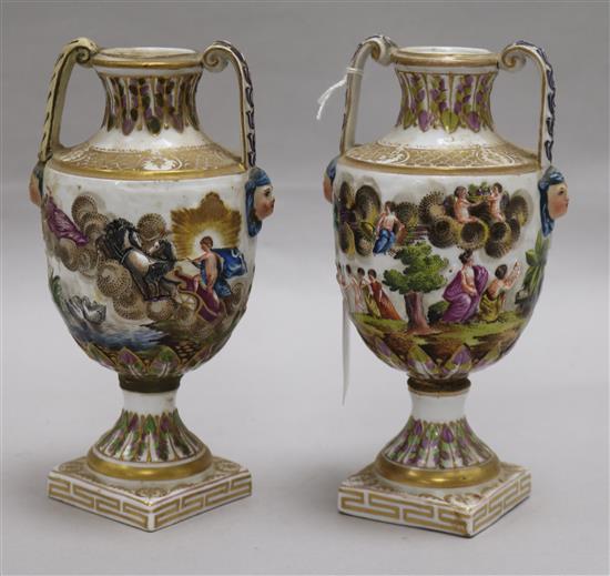 A pair of Ginori vases, height 17cm (one a.f.)